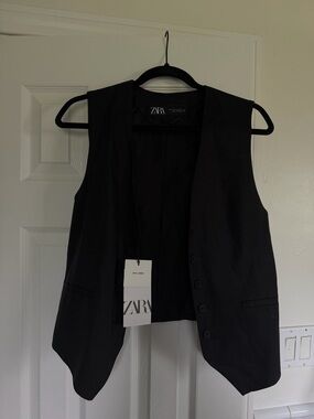 ZARA NWT Black Linen Vest and Shorts Set